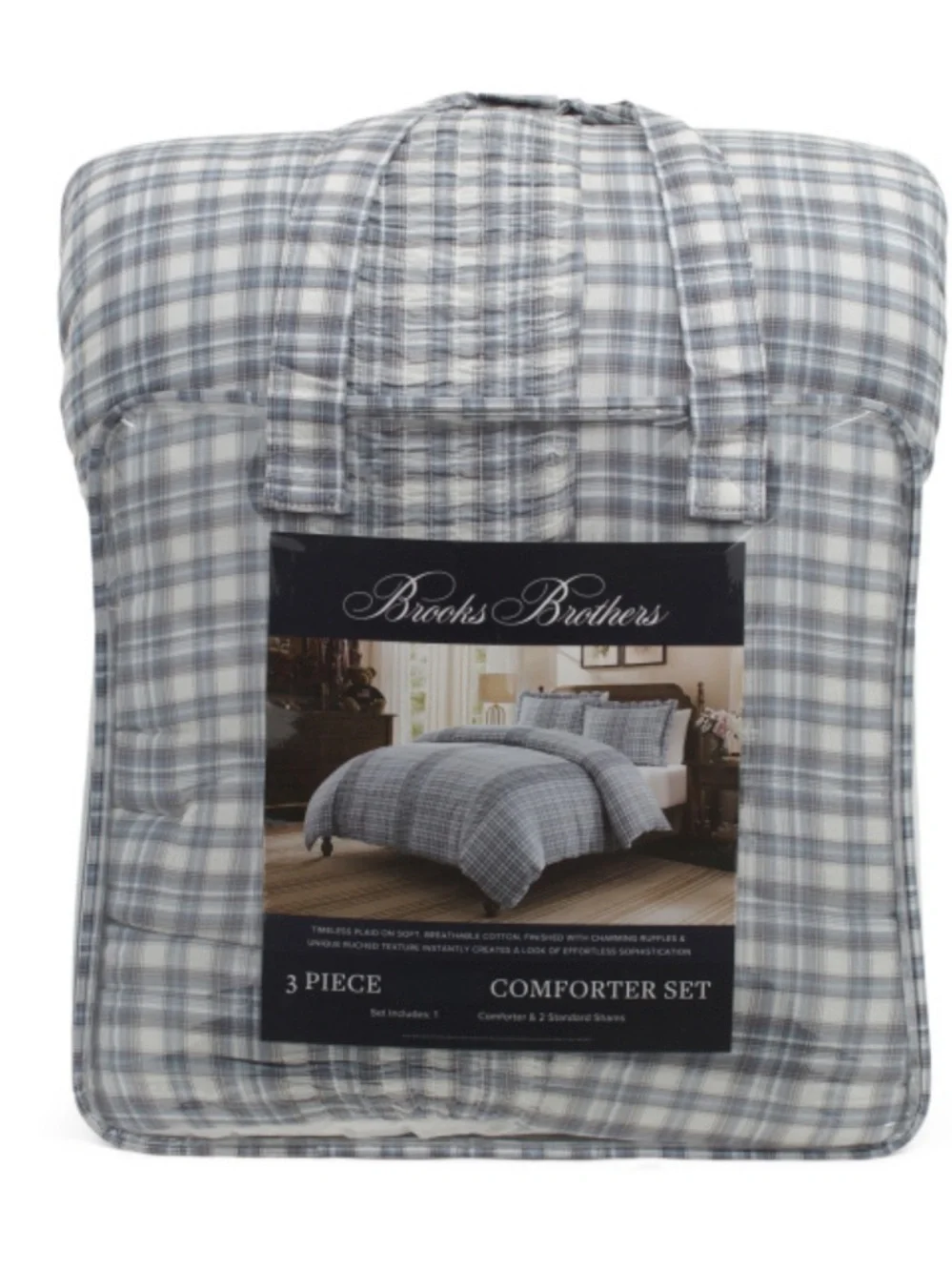 Brooks Brothers Gray Plaid 3-Piece Comforter Set